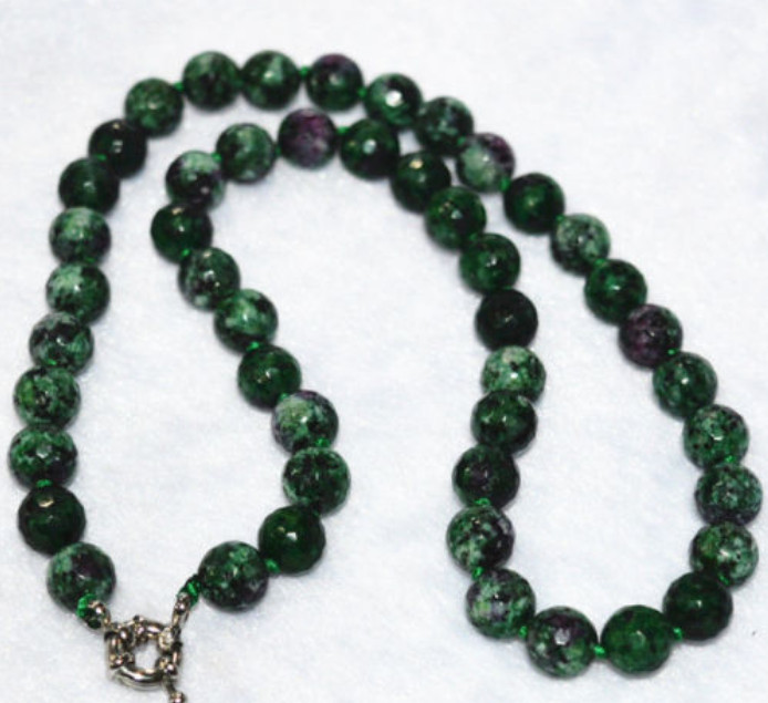 New Beautiful 8mm Red Green Ruby Zoisite Round Gemstone Necklace 18 “AAA