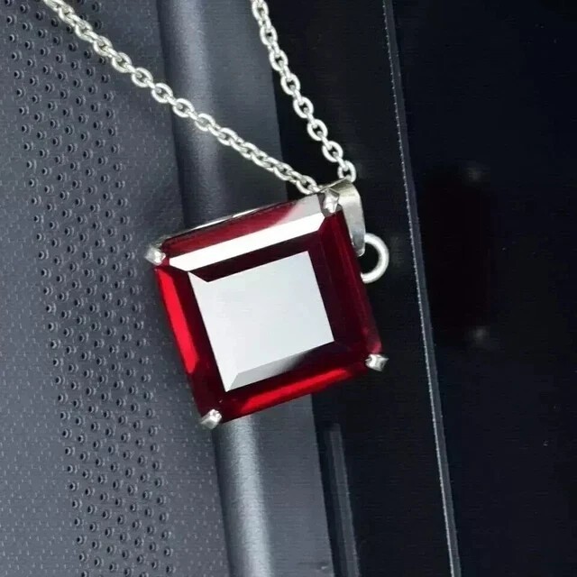 Princess Cut Simulated Red Ruby Women’s Charm Pendant In 14K White Gold Plated