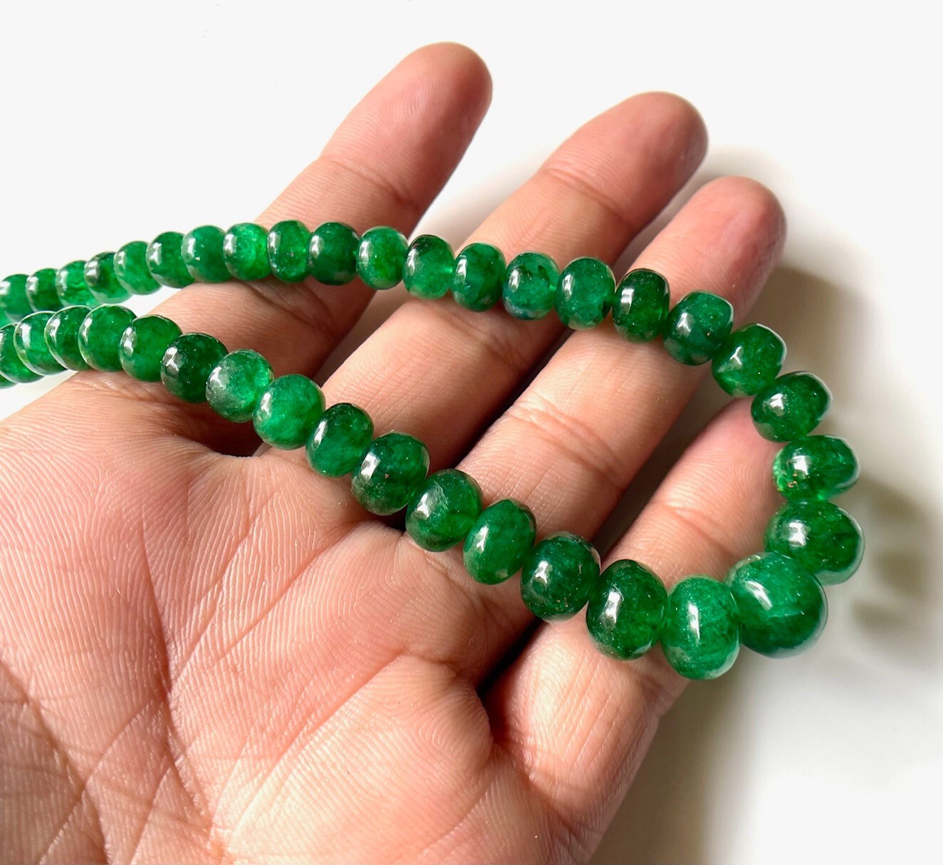 AAA-Natural Emerald Smooth Rondelle shape Beads , Emerald Smooth beads Necklace