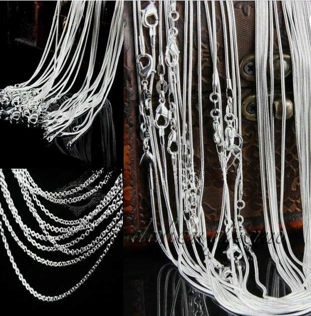 100Pcs Snake/Rolo Chain Necklace 1/2mm Silver Plated 16 18 20 22 24″ Bulk Lots