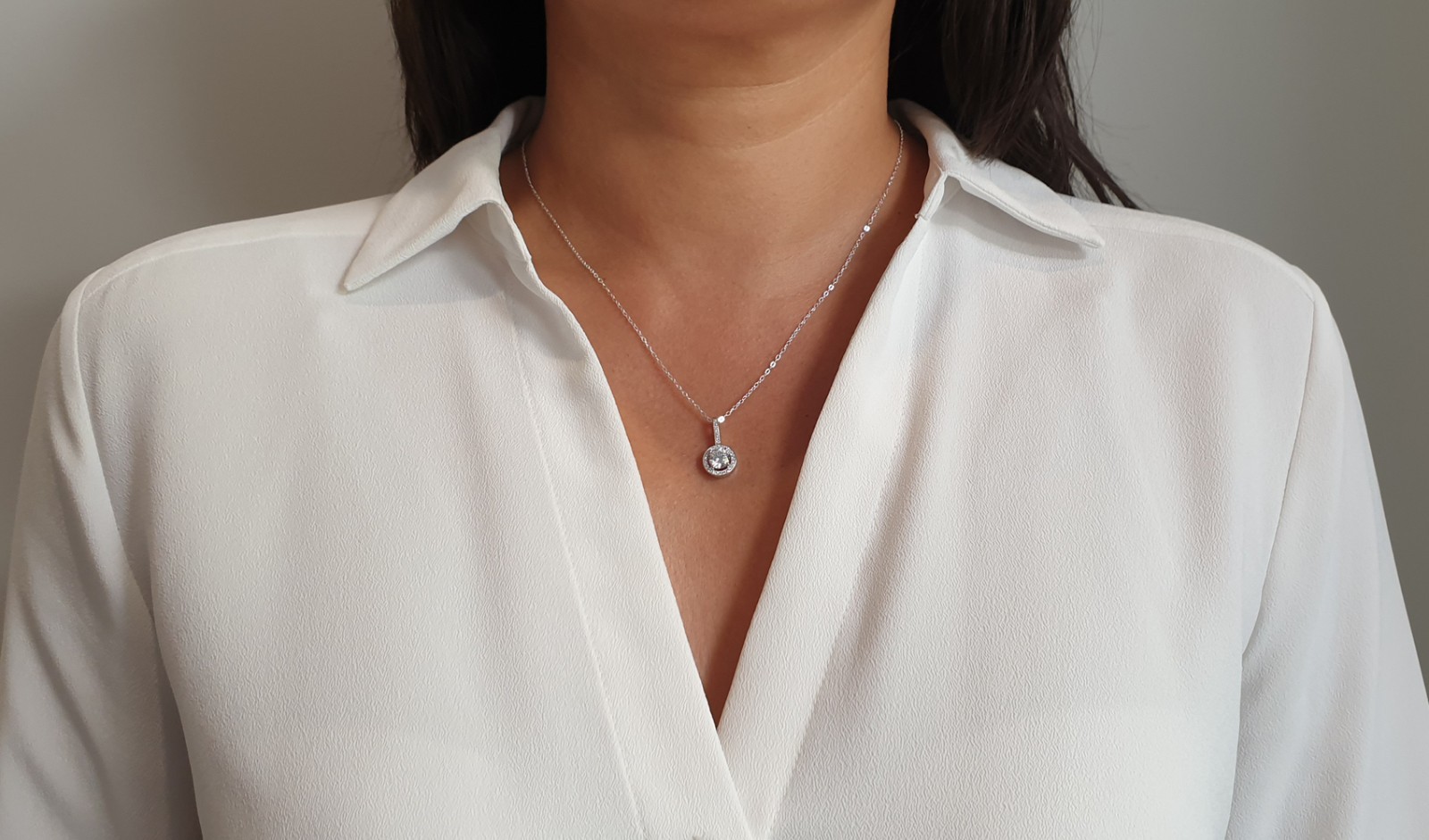 Sterling Silver Micro Set Cubic Zirconia Halo Pendant on 46cm Chain Necklace