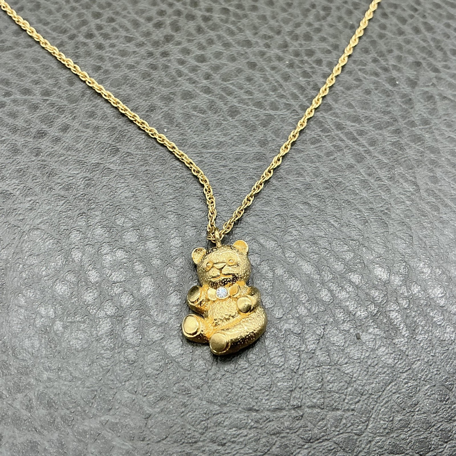 Avon Necklace Gold Tone Teddy Bear Pendant Crystal Accent 18 In Womens Fashion