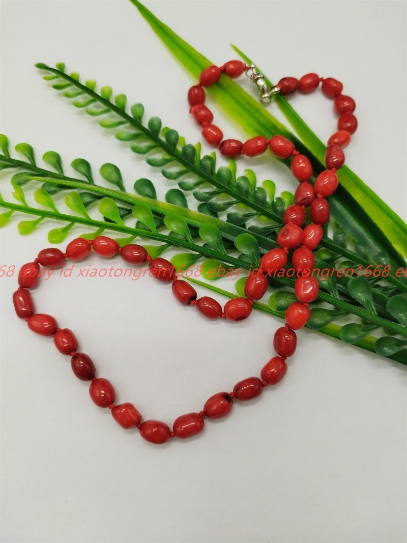 New Pretty Natural 8-12mm Red Coral Gemstone Oval Bead Necklace 16-36in