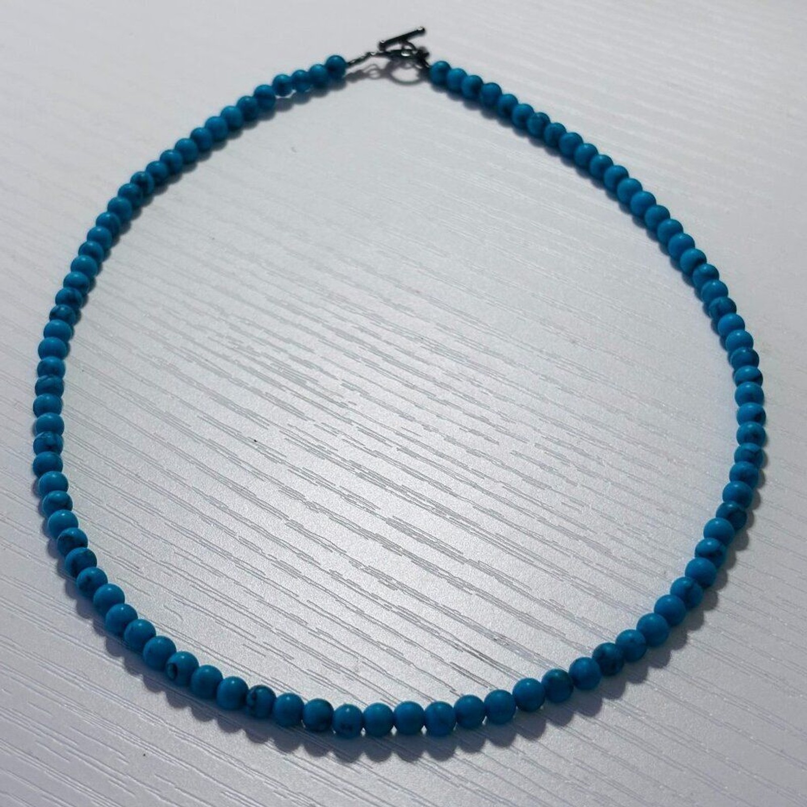 Turquoise Bead Choker Necklace Minimalist 16” Toggle Clasp