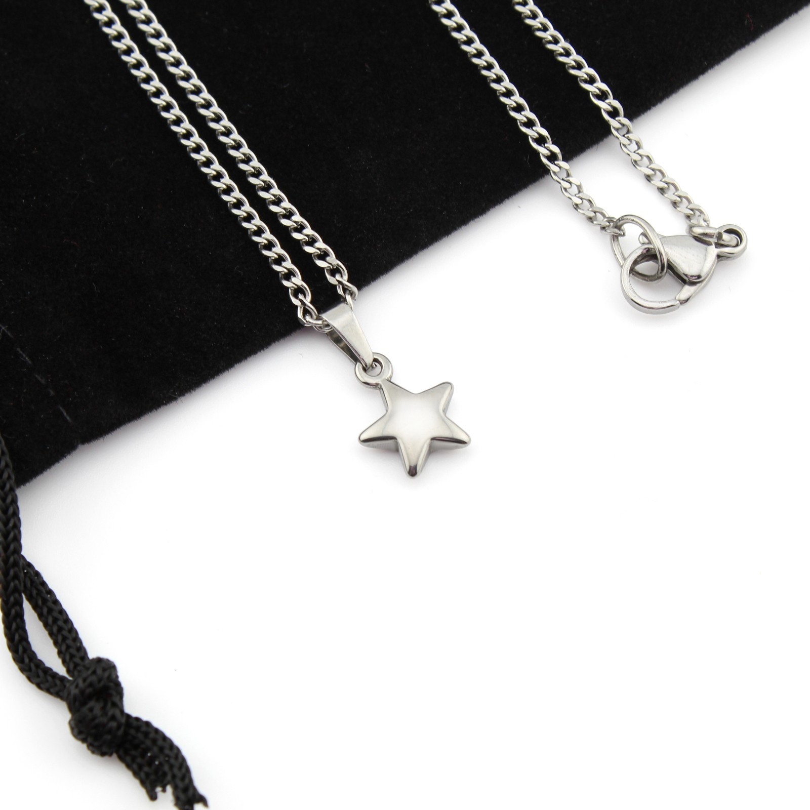 Silver Star Necklace Women Stainless Steel Pendant Cuban Link Chain 16-22″