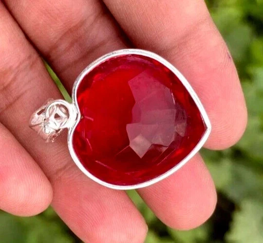 74 CT+ Flawless Blood Red Topaz Pendant 925 Sterling Silver Plated Jewelry
