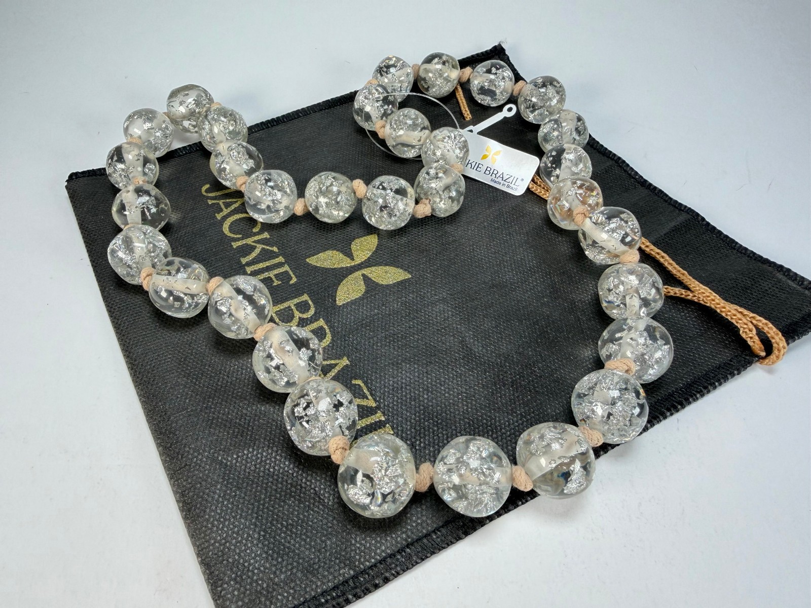 Jackie Brazil “Lola” Silver Flakes Medium Spheres 70cm Resin Necklace ( N2695 )