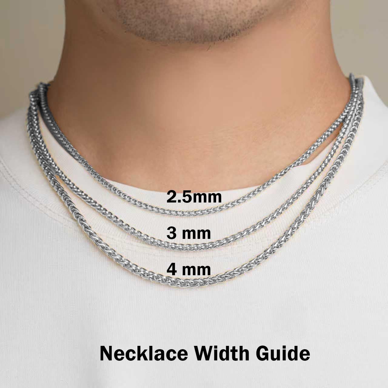 2.5mm/4mm Silver Stainless Steel Wheat Chain Necklace Jewelry for Men (2.5mm-…