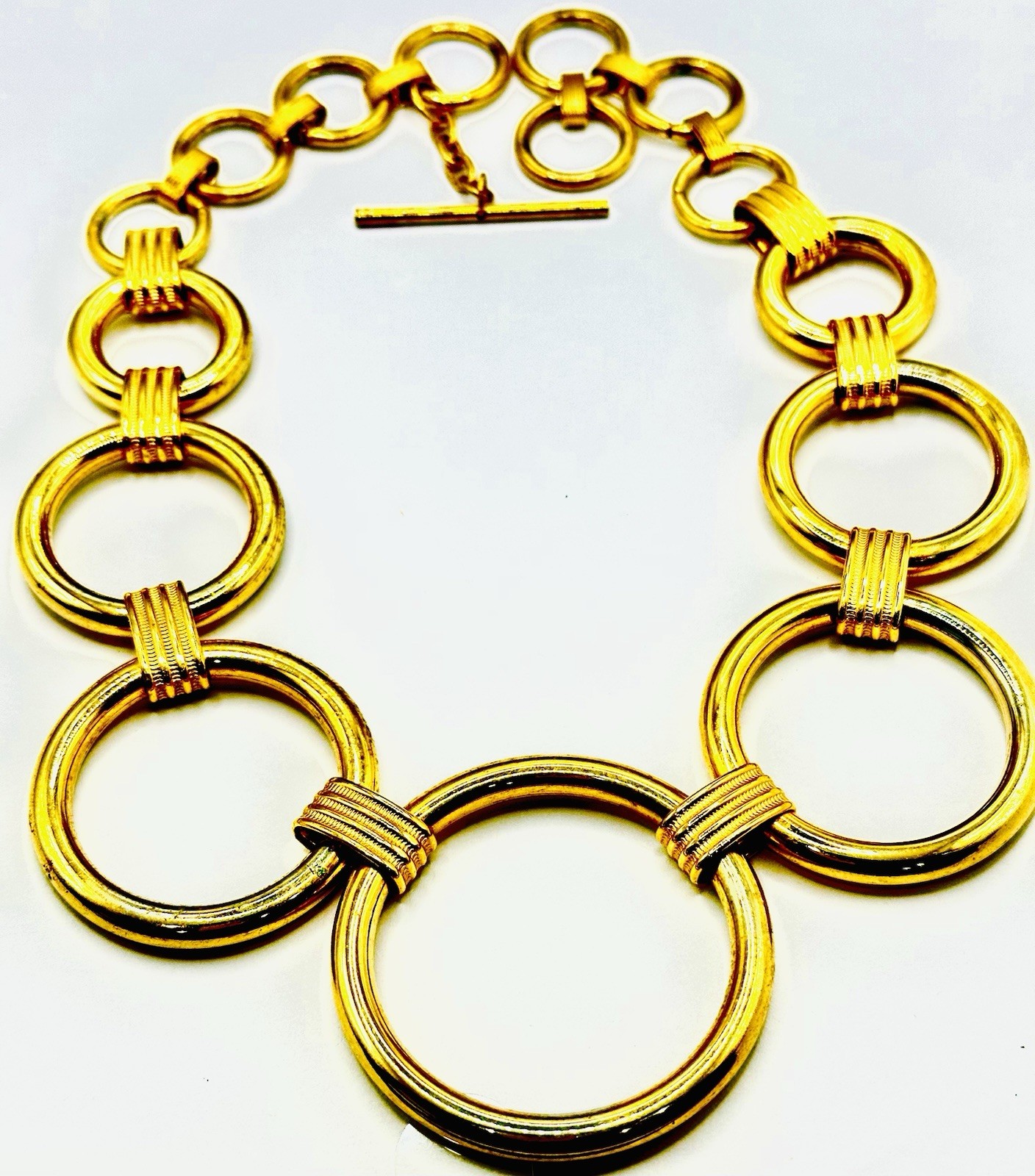 Chunky Round Ring Links 19 in long Toggle Clasp Necklace #30-26