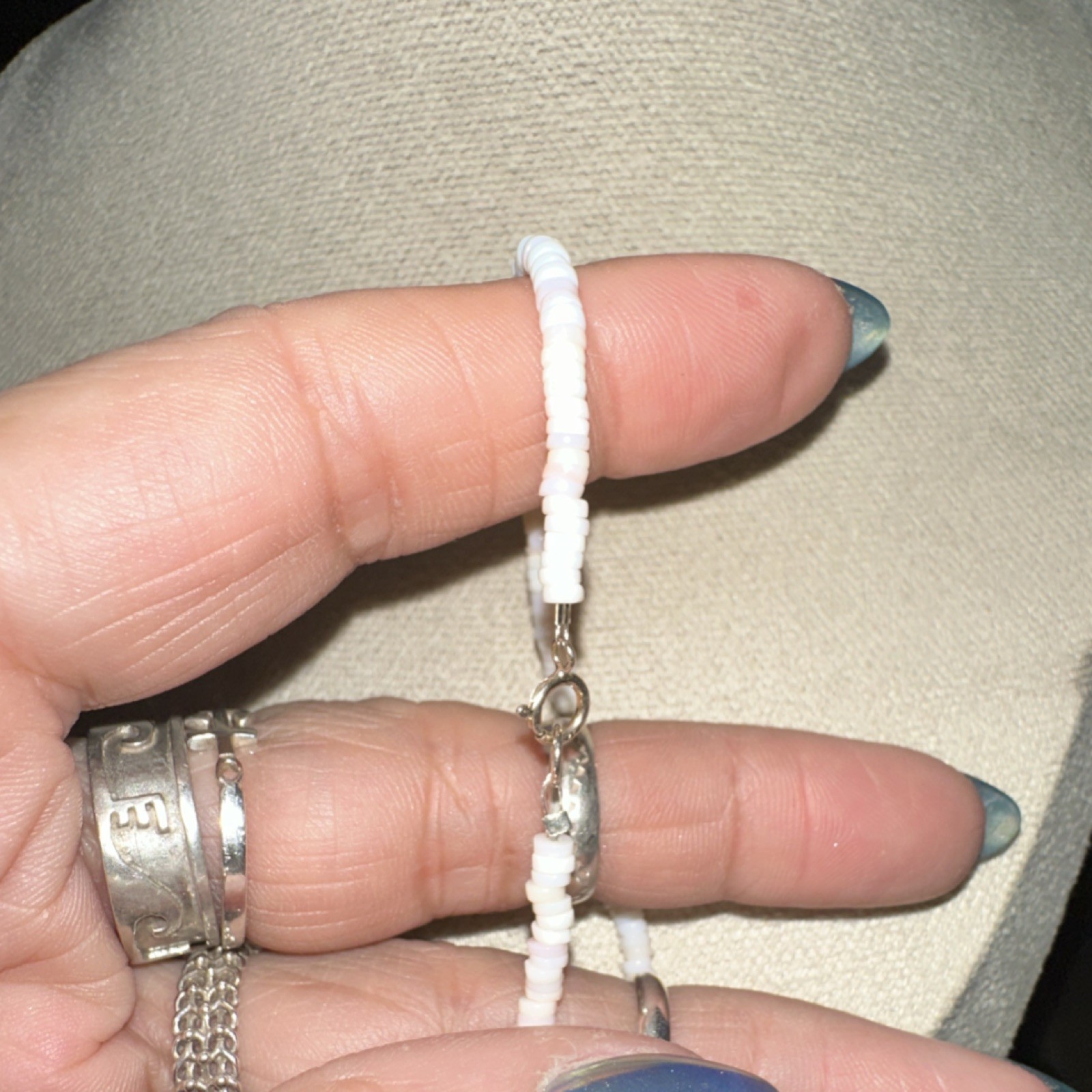 Pink Conch Shell Beaded Necklace With Sterling Silver Beads and Saucers