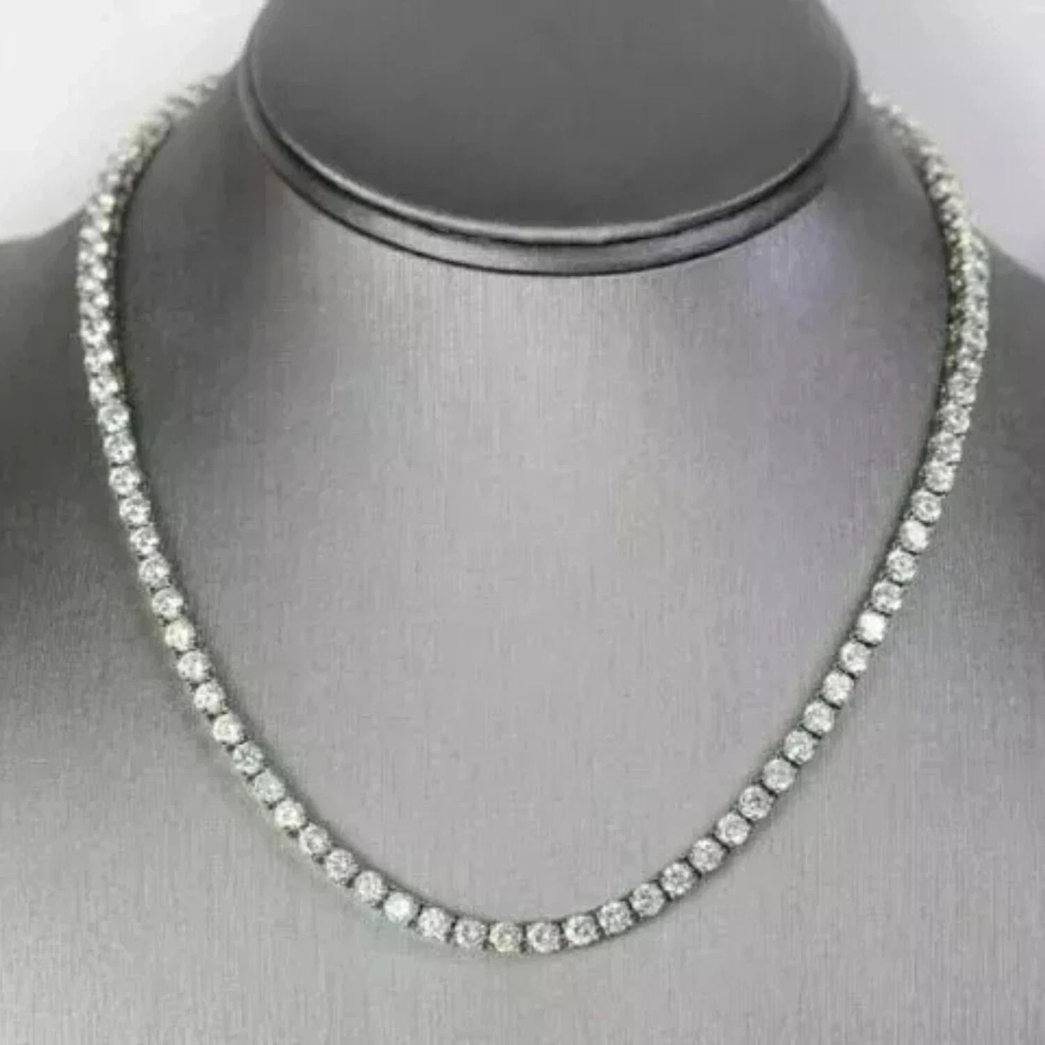 17Ct Round Cut Simulated Diamond 14K White Gold Plated Unisex Tennis Necklace