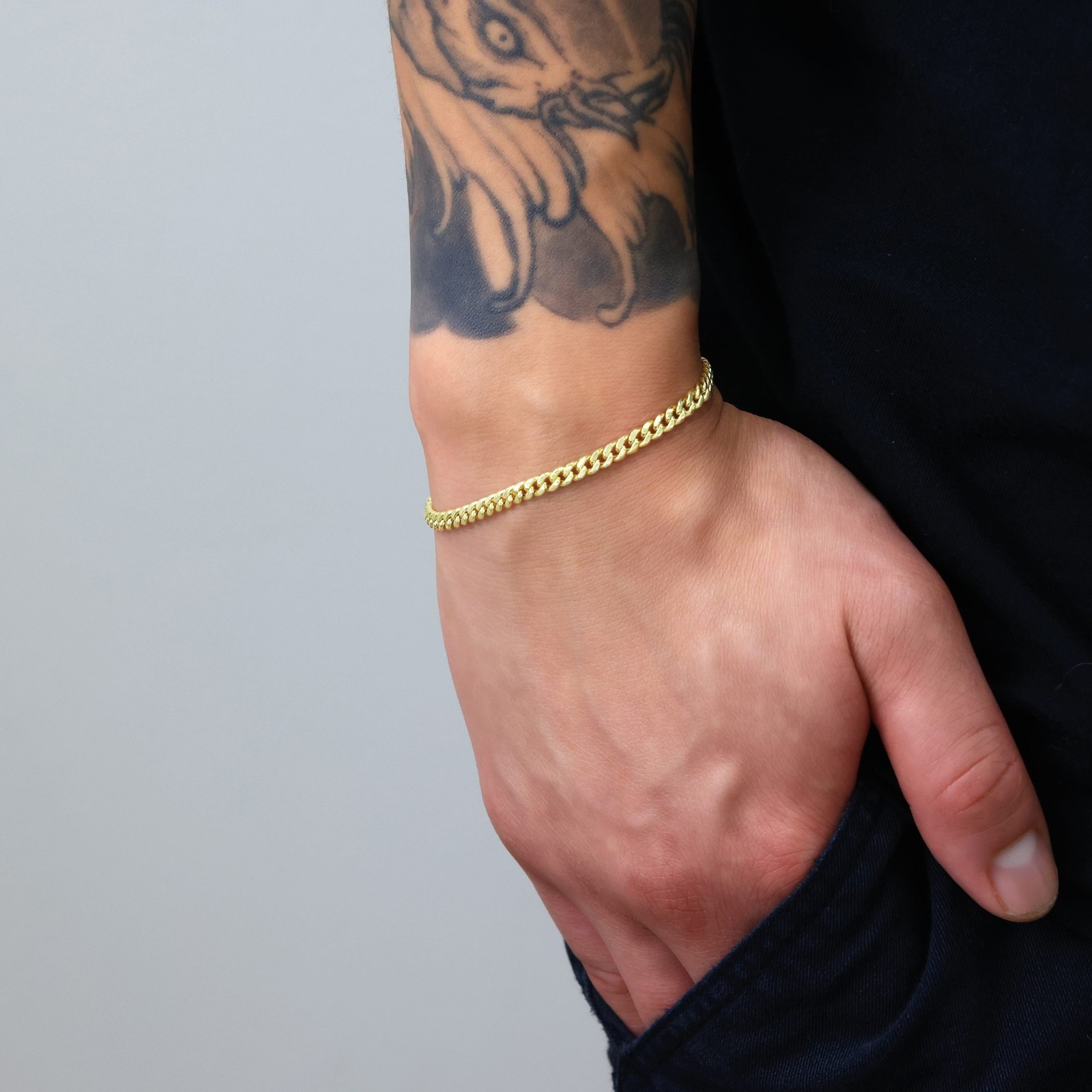 10K Yellow Gold 4mm Miami Cuban Link Chain Bracelet Men Women 7″ 7.5″ 8″ 8.5″ 9″