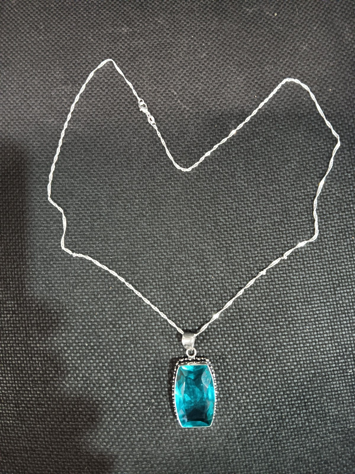 Blue Topaz Handmade Gemstone Pendant on a 24″ Water Wave Chain