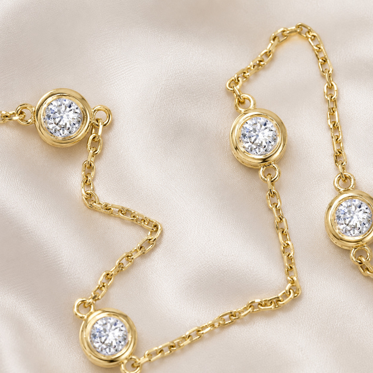 2.50 TCW Diamond By The Inch 10 Station 100% Pure Necklace 14k Yellow Gold