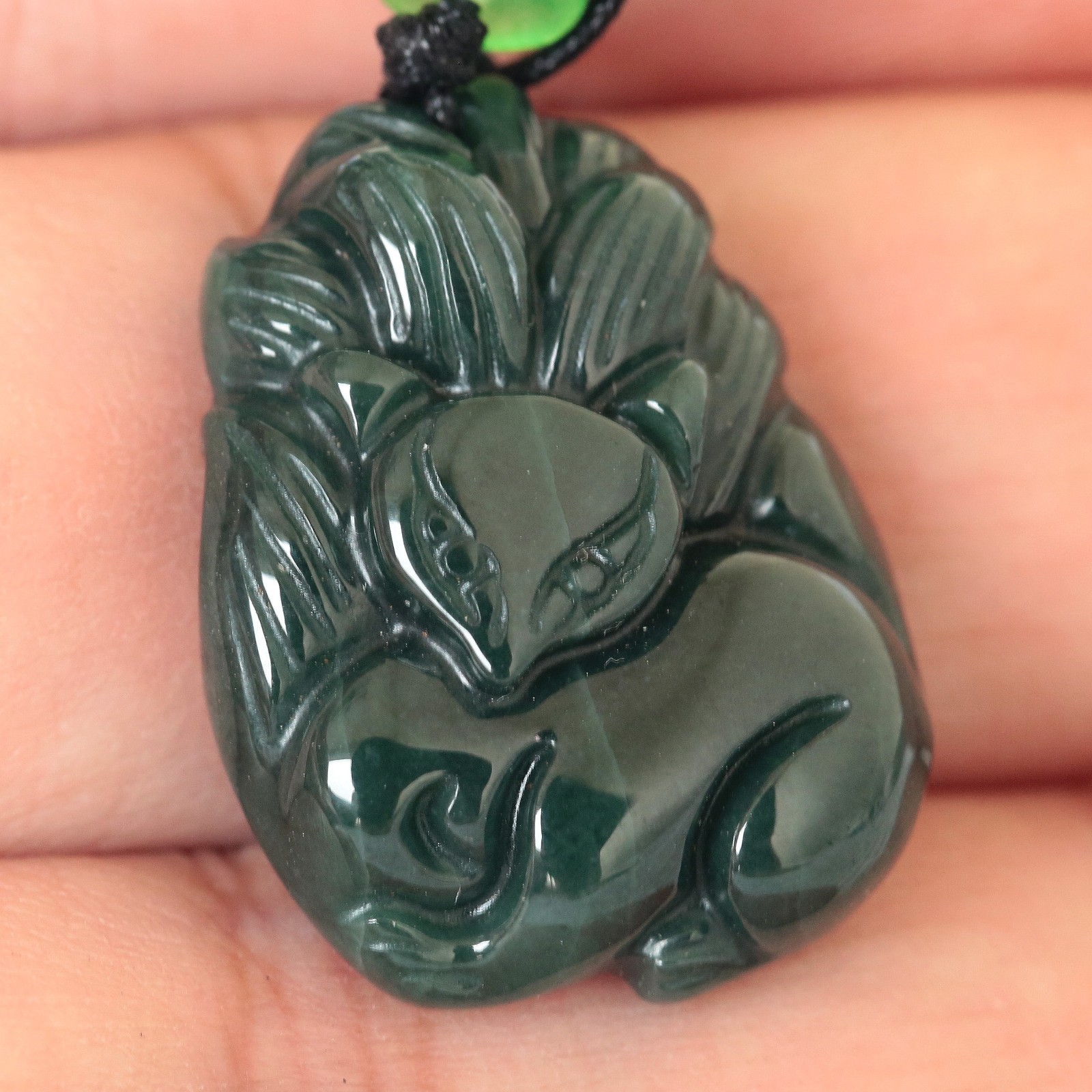 Video Certified Green Burma 100% Natural Jadeite Fox Pendant Type A Jadeite 灵瑞天成