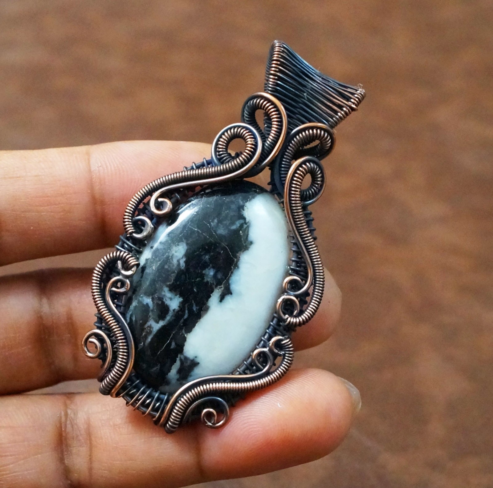 Buffalo Jasper Copper Wire Wrapped Handmade Pendant Gemstone Jewelry (PD-70