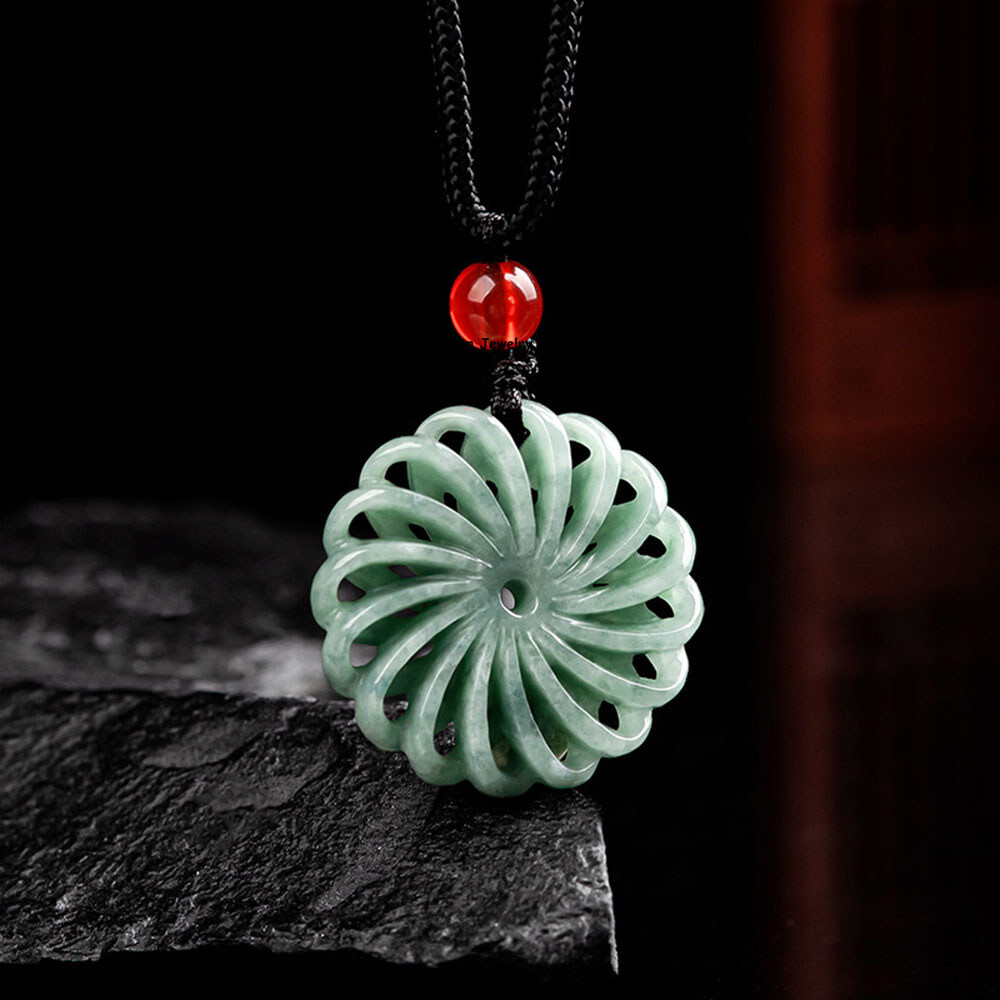 Real Grade A 100% Natural Green Jade Jadeite Women Lucky Circle Pendant