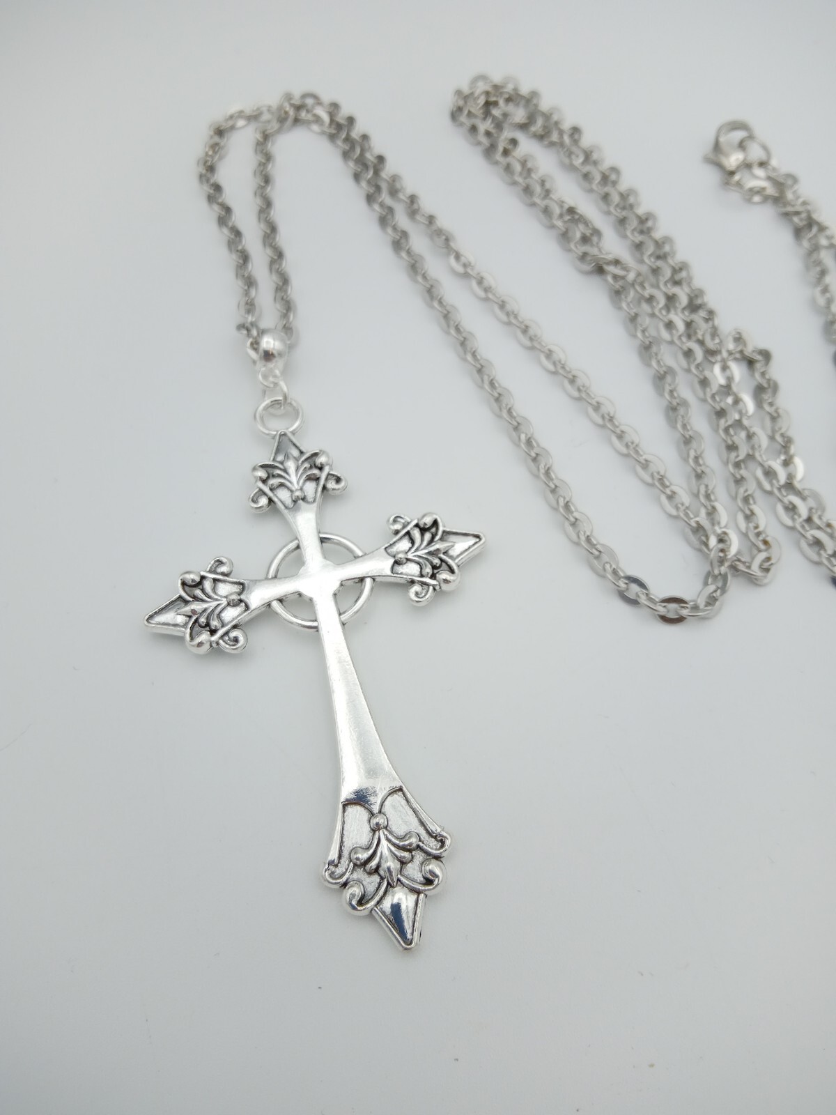Very Long ornate CROSS Necklace 90cm/36″ chain Large Big Religious Gothic Rock