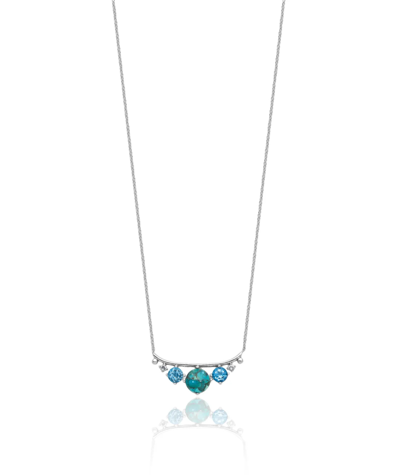 925 Sterling Silver Multi-color CZ Turquoise Chain Necklace