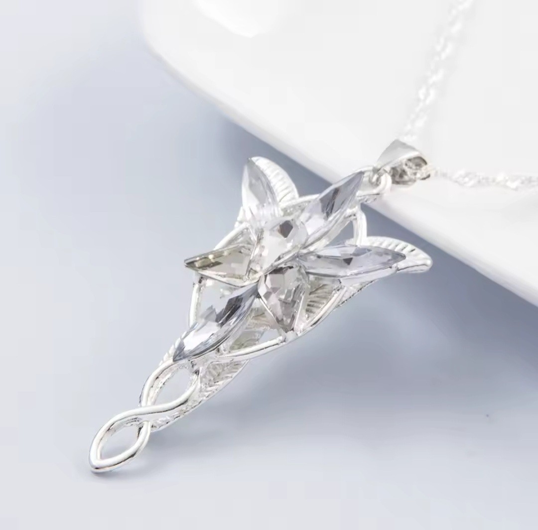 Lord Of the Rings Evenstar Silver Necklace Arwen Aragorn Elven LOTR + Gift Bag
