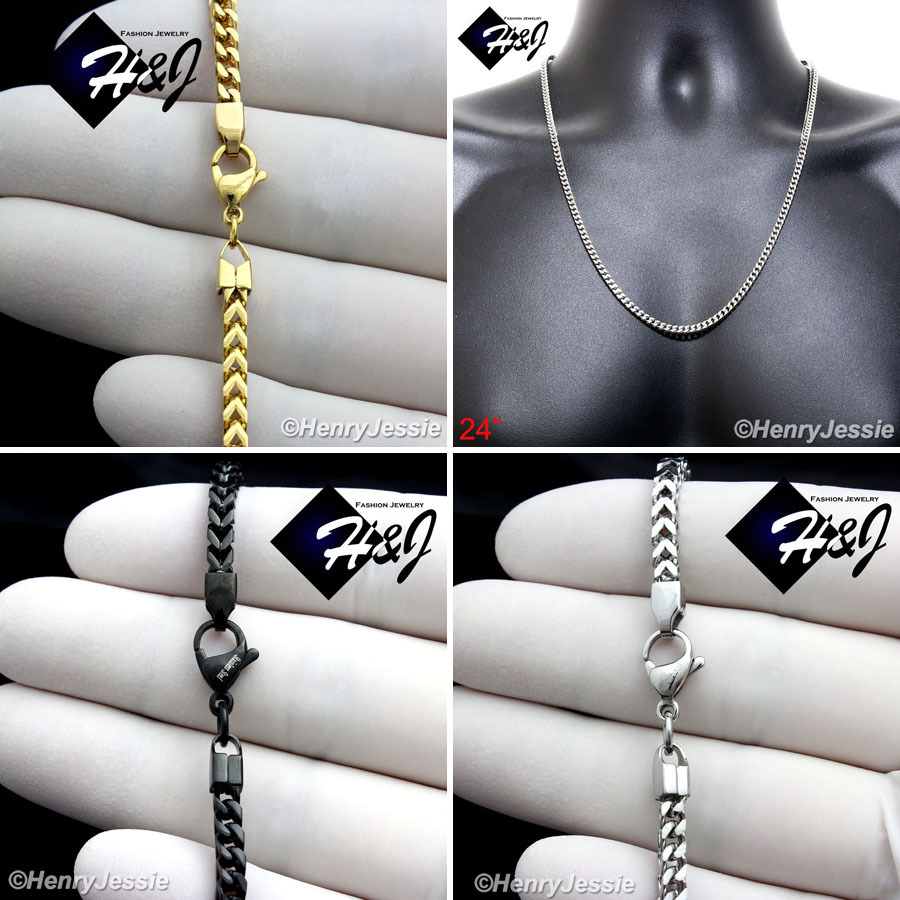 20″24″30″Stainless Steel 2/3mm Silver/Gold/Black Plated Franco Curb Box Necklace
