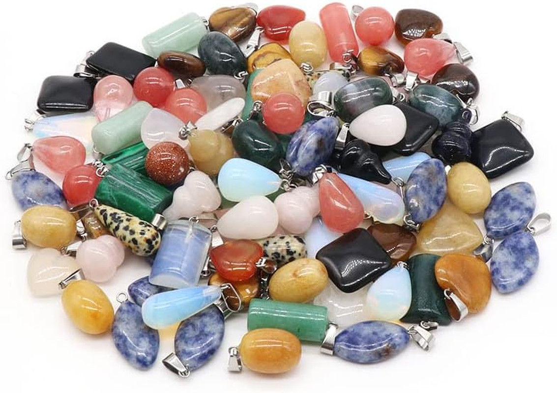 Natural Stone Pendants Multi Shape Color Random Crystal Agate Stone Charms for J