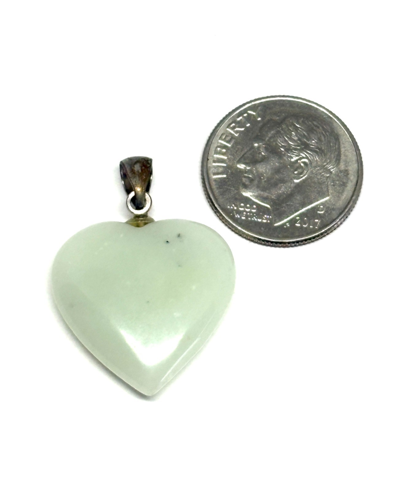 Jade Gemstone Heart Pendant Charm Silver Tone Bail Love Valentine’s Day