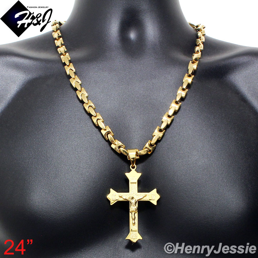 18-40″Stainless Steel 8mm Gold Plated Interlock Bones Necklace Cross Pendant*J28