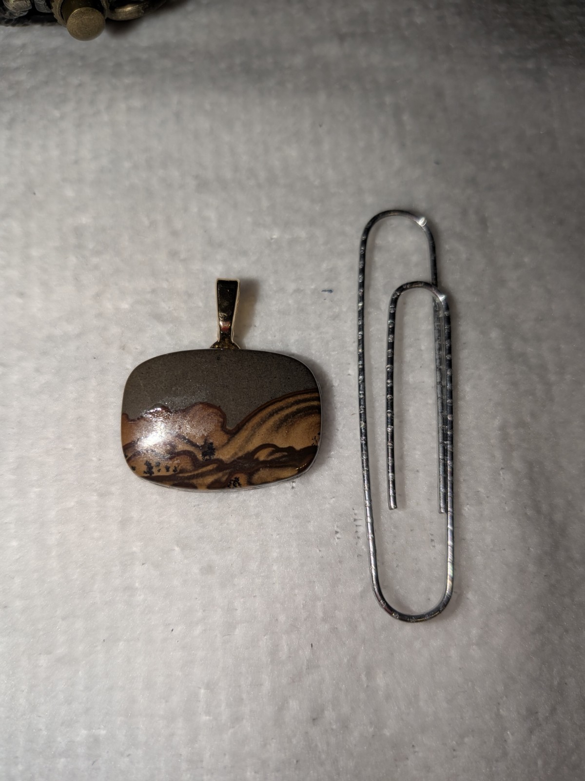 Rectangle Jasper Pendant Brown/Gray Scenic Nature Bail No Chain