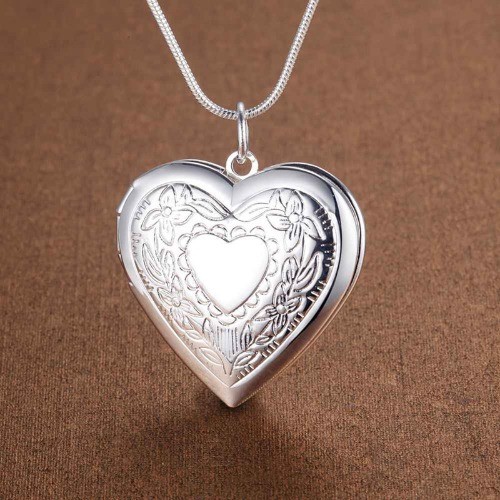 925 silver plated photo frame pendant snake chain necklace jewelry