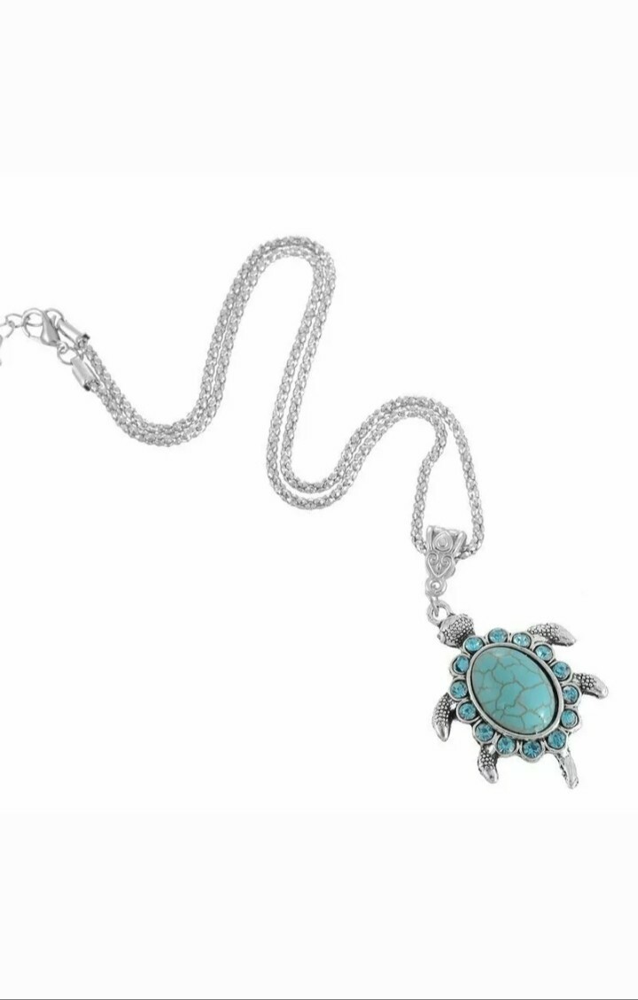 Tibetan Silver Turquoise Turtle Pendant Necklace