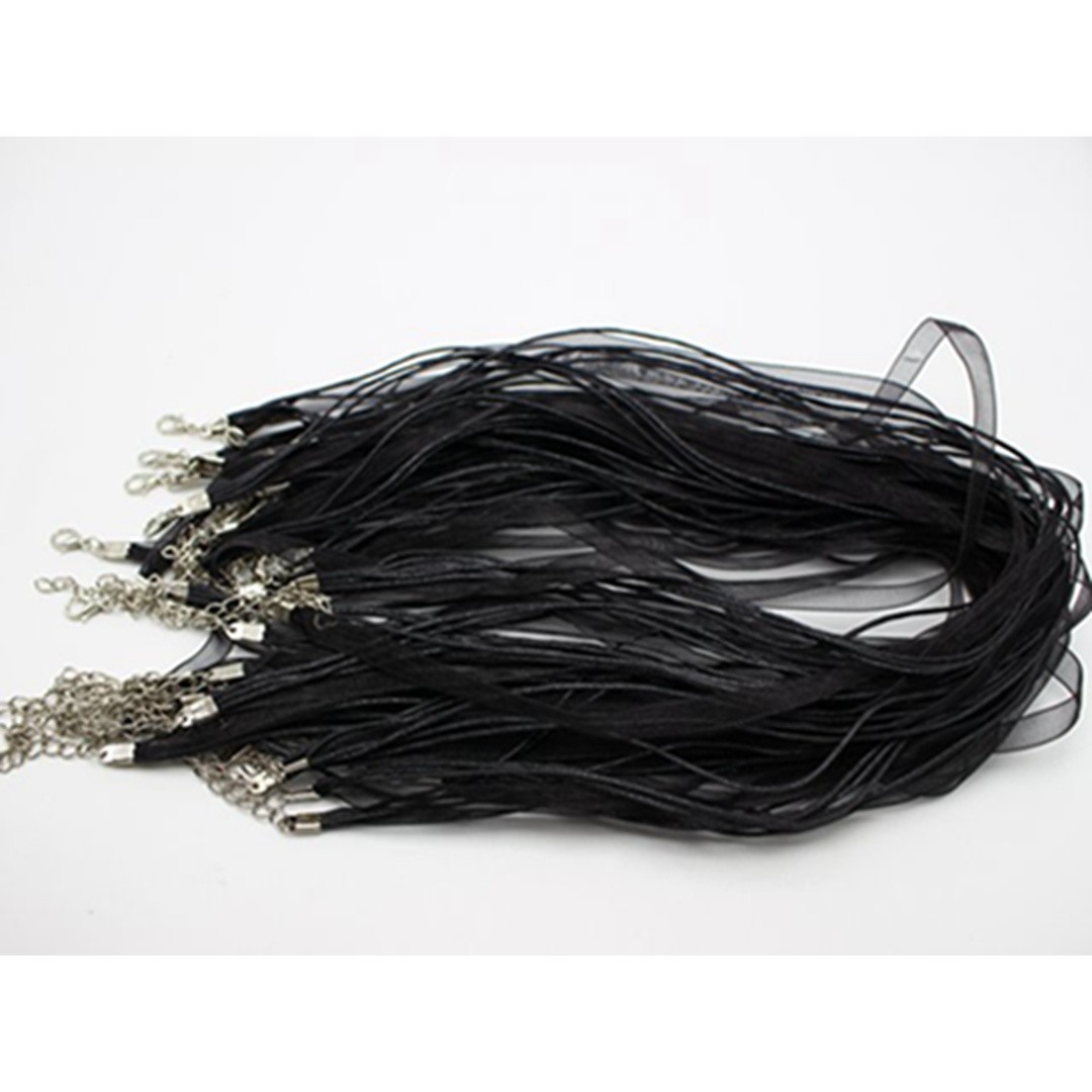 100 Black Organza Ribbon Waxen Cord Necklace 17″ Lobster Clasp Fit DIY Pendant
