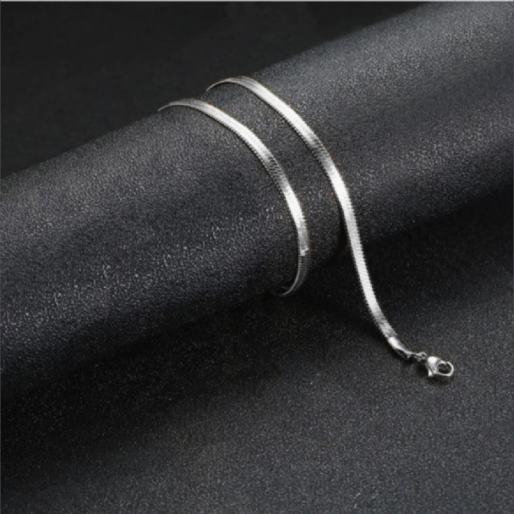 Solid 18K White Gold Filled TARNISH-FREE 18″ 4 mm Flat Snake Chain Necklace K764