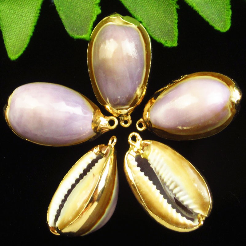 5Pcs 30x18x14mm Gold Plated Natural Seashells Crafts Pendant Bead BK119