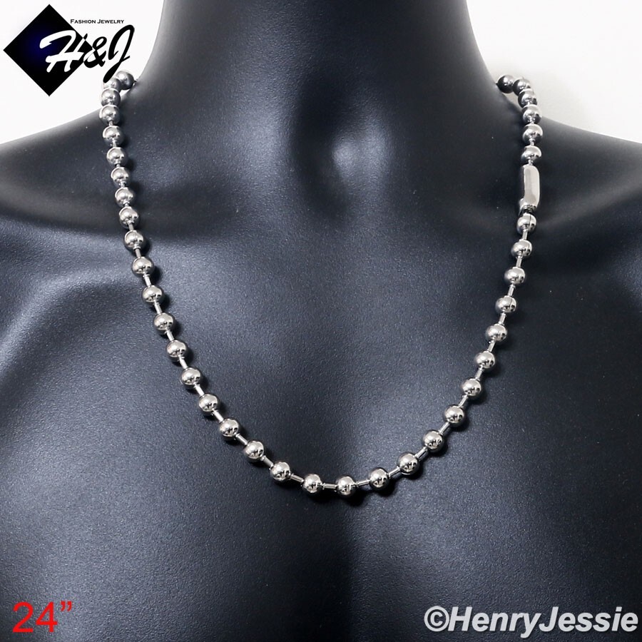 24″MEN’s Stainless Steel 8mm Silver Ball Beads Link Chain Necklace*N168