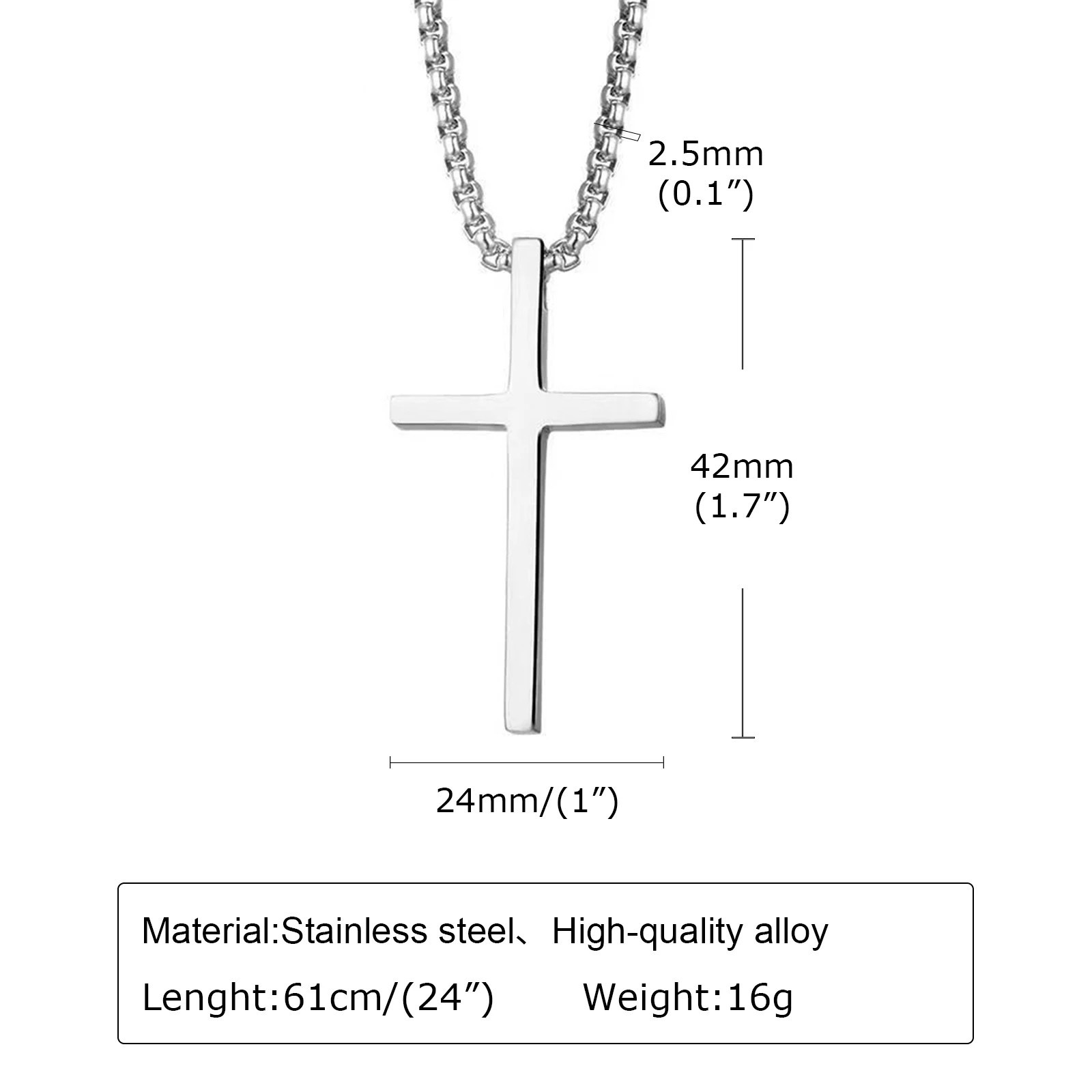 Vnox Cross Necklace Stainless Steel Chain Silver Cross Pendant Men Women