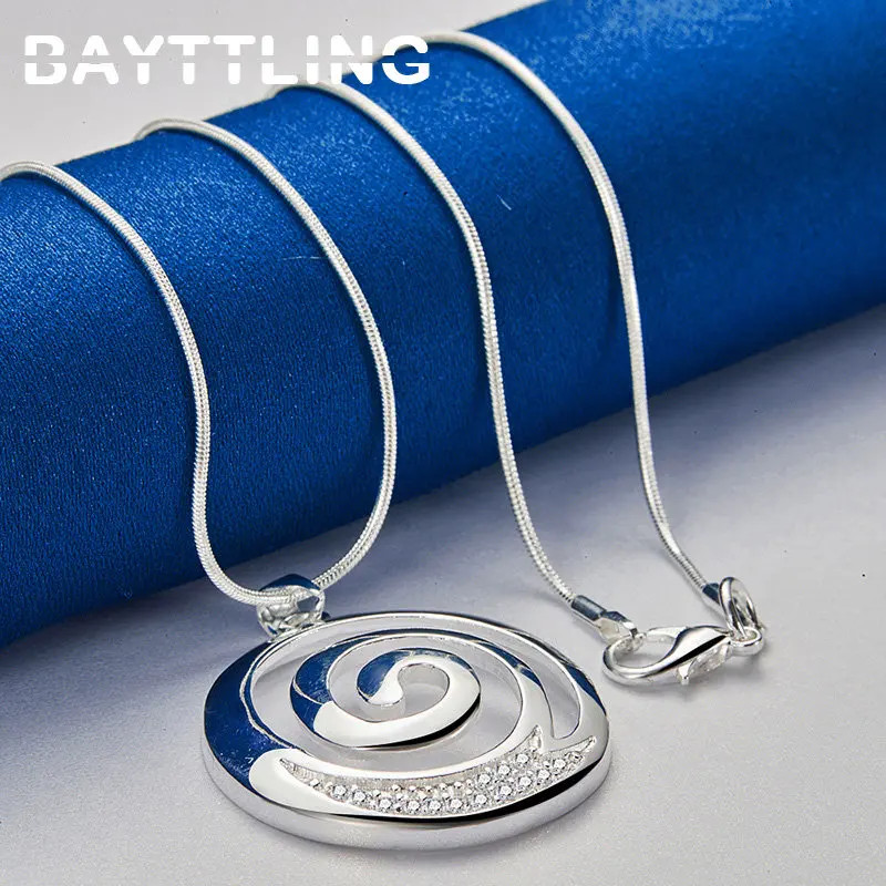 Sterling Silver 16-30 Inches Spiral Round Zircon Necklace Woman Wedding Charm