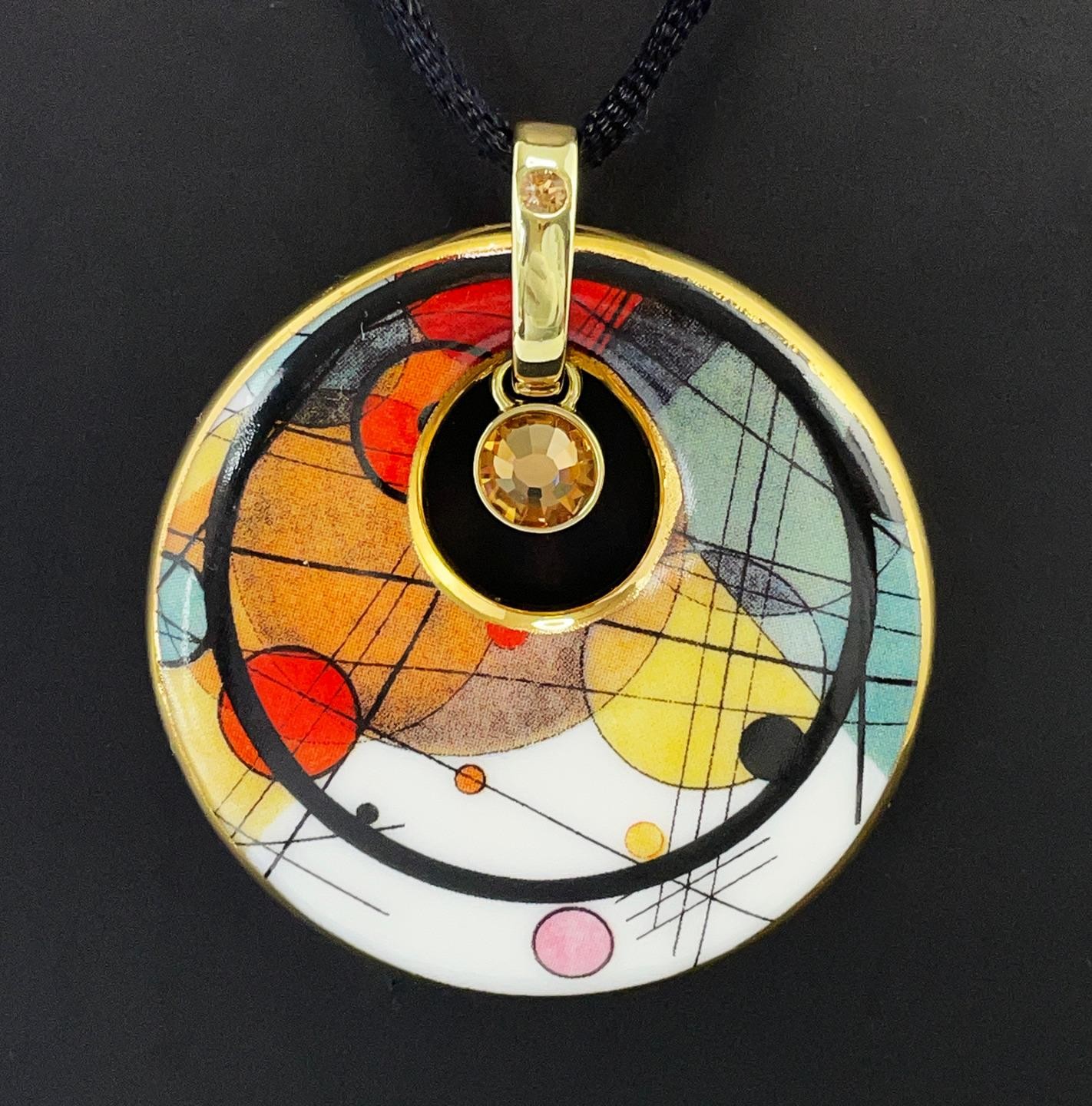 VINTAGE GOEBEL ARTIS ORBIS KANDINSKY PORCELAIN ART PENDANT NECKLACE GERMANY