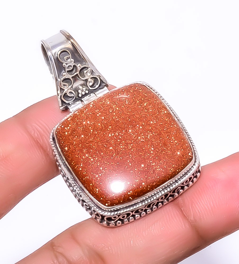 Golden Sunstone 925 Sterling Silver Fine Art Pendant 1.95″ A381 Gift for her