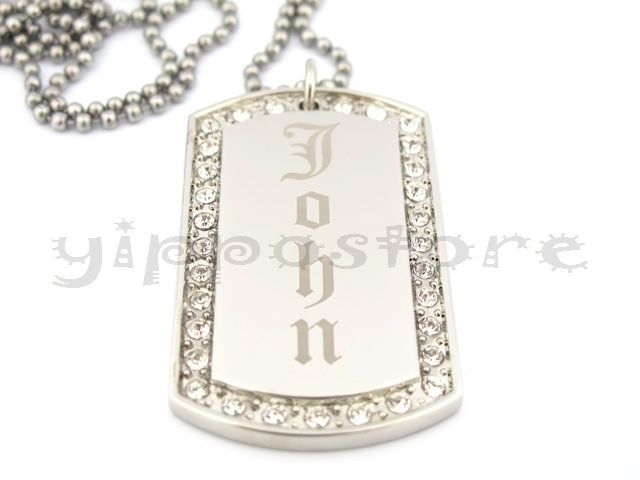 Custom Engraved Stainless Steel Personalized CZ Dog Tag Necklace Free Engraving