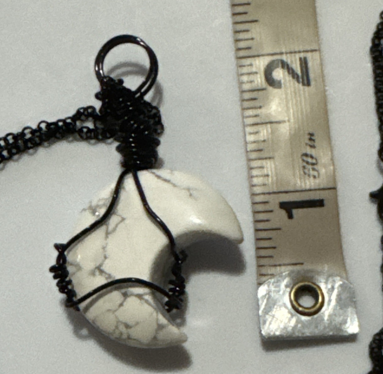 Howlite Moon Pendant Necklace Jewelry Black 21″ Chain Genuine Stone Handmade