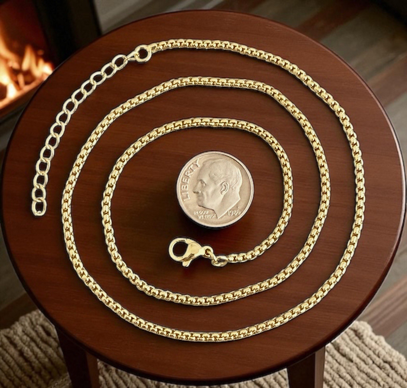 18K Gold Plated Box Chain Necklace 19″ Adjustable Lobster Clasp 2.2mm Dainty