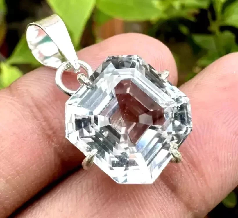 30 Ct Certified White Asscher Shape Natural Shiny Sterling Pendant Gemstone