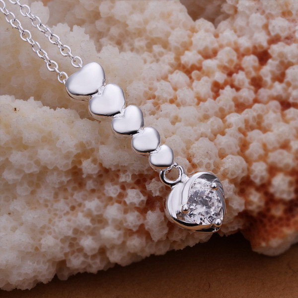 Elegant 925 Sterling Silver Filled SF Heart Cz Pendant Necklace N-A632 Gift