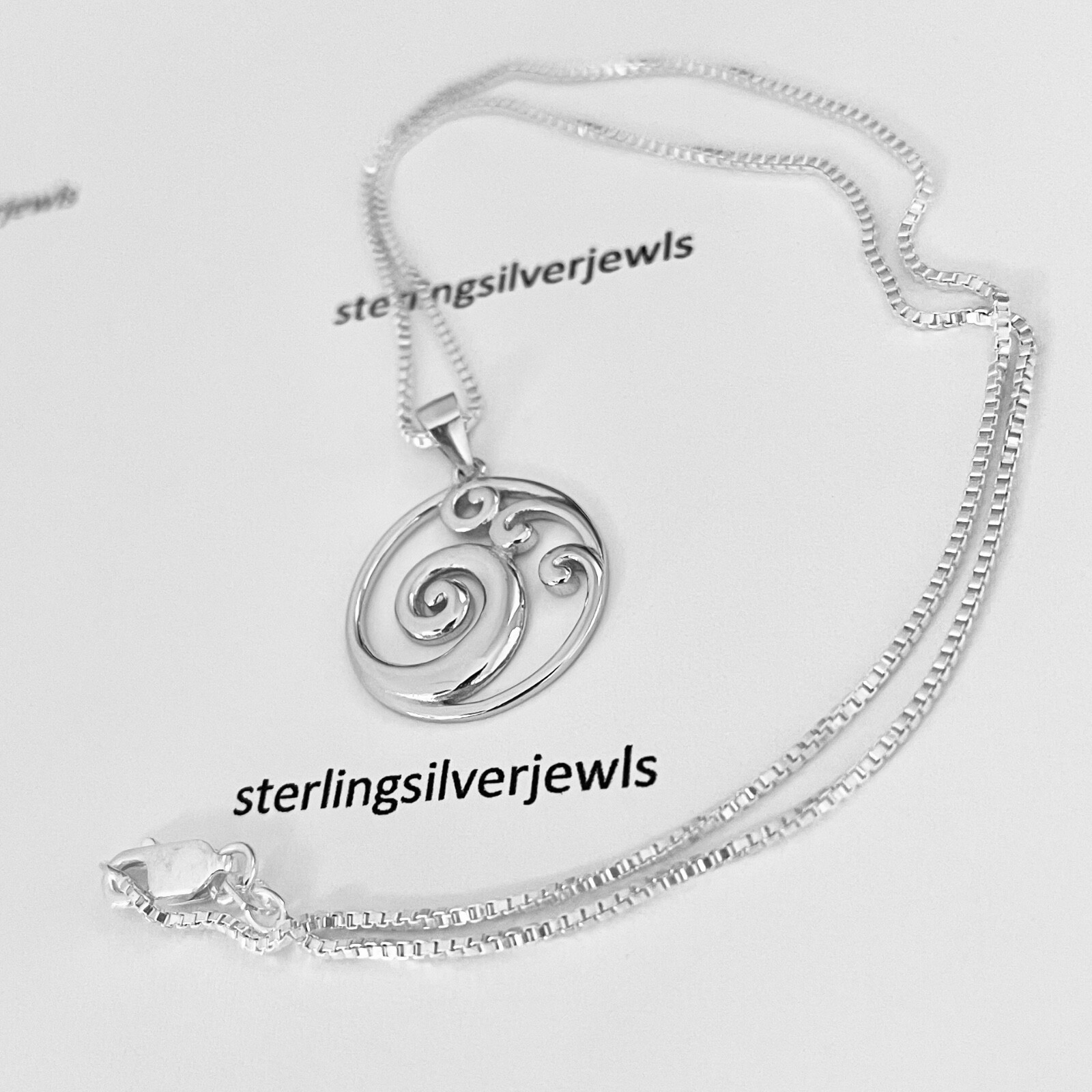 Sterling Silver Round Waves Necklace, Silver Necklaces, Ocean Wave Necklace