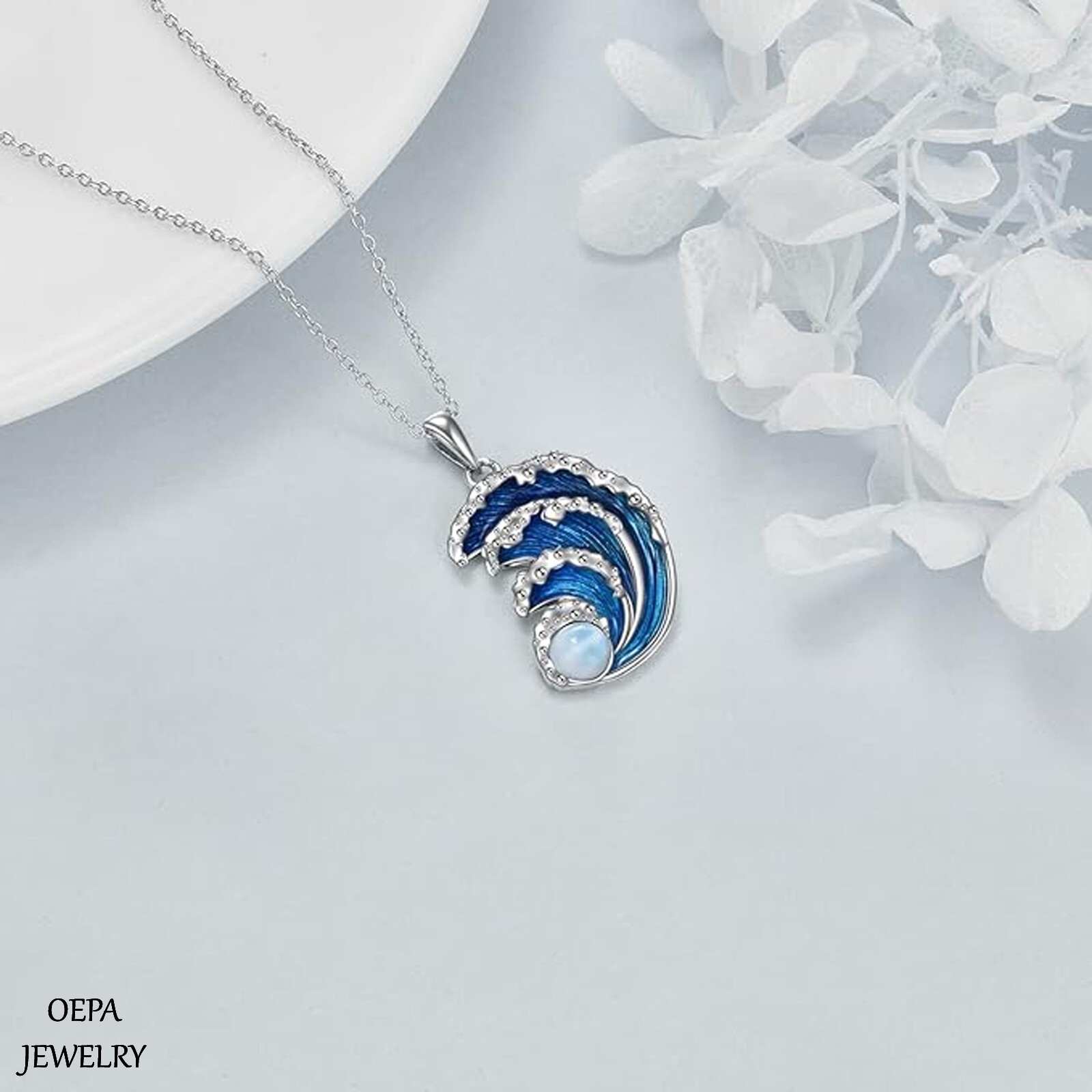 925 Sterling Silver Wave Necklace Ocean Wave Pendant for Women Necklace