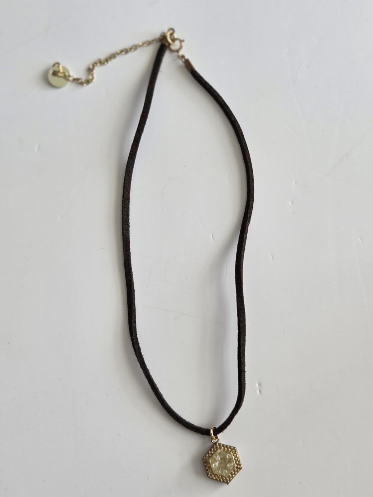 BLB Necklace With Black Cord, 6 Sided Pendant with Gold Tone-6.5 + 3 In Length