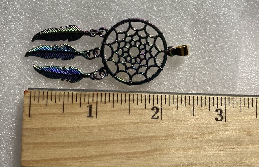 Tibetan Silver Multicolor Dream Catcher Pendant 2 Inch & Black Suede Necklace 18