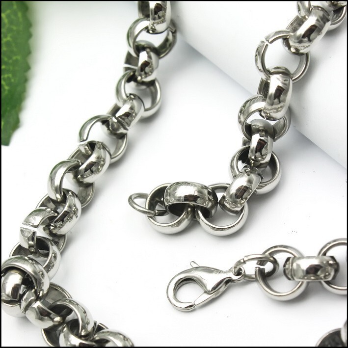 10mm 18inch Mens Women choker Stainless Steel Rolo Chain Necklace Shiny Smooth