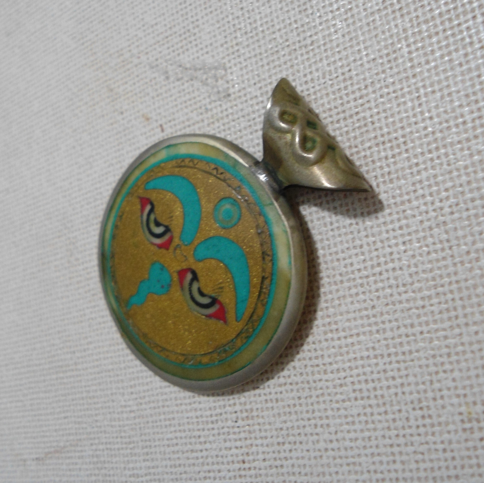 Tibetan Pendant | Tibetan Silver With Bone and Copper  Brass | USED